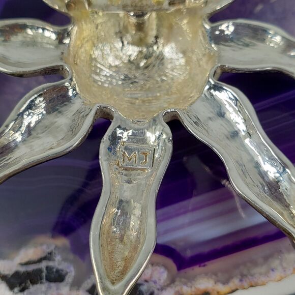 Vintage Signed MJ Marie Jennifer Silver Plated Sun Pendant 3" Brooch - Picture 13 of 14